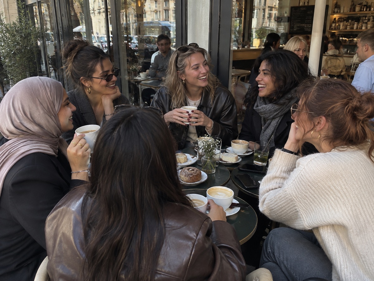 Freundinnen sitzen gemeinsam in einem Café